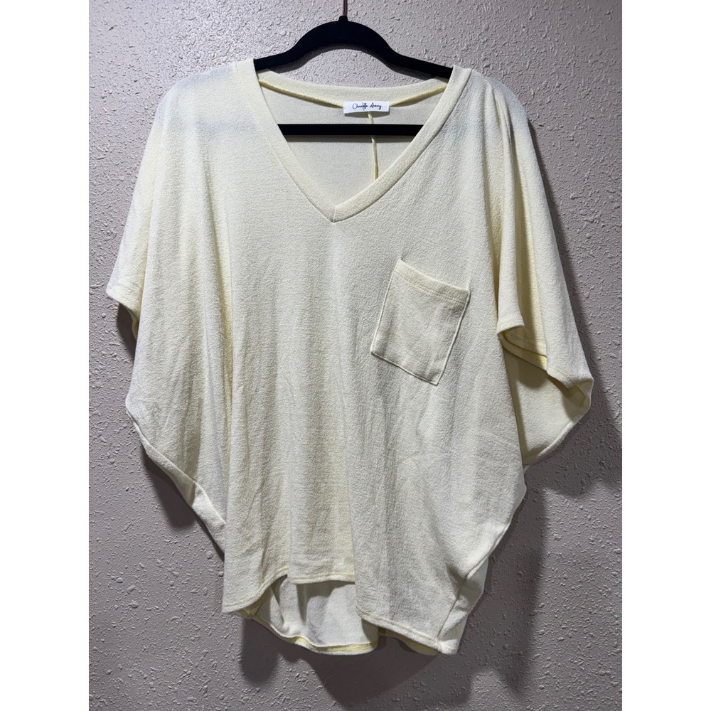 Charlotte Avery Womens Pale Yellow V-Neck Dolman Sleeve Pocket Knit Top Small